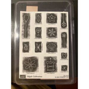2003 Stampin Up! Stipple Celebrations wood mounted Rubber Stamp Set Of 14